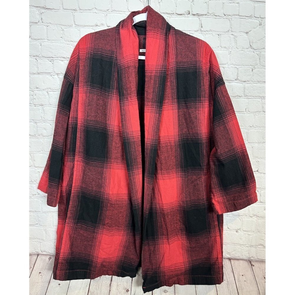 Urban Outfitters BDG red plaid flannel oversized open front shirt shacket, sz XS